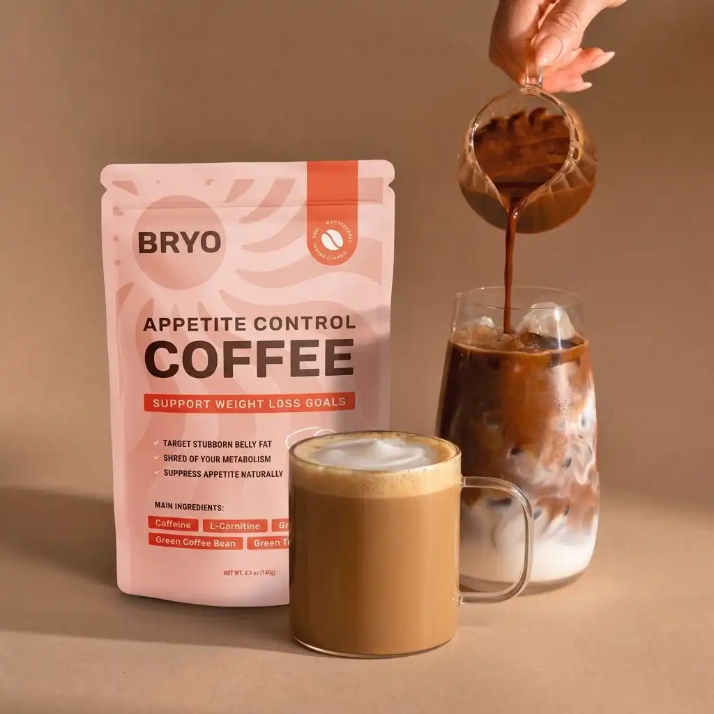 BRYO Appetitzügler-Kaffee mit Milch und Eis serviert – Vorbereitung als Iced Coffee
